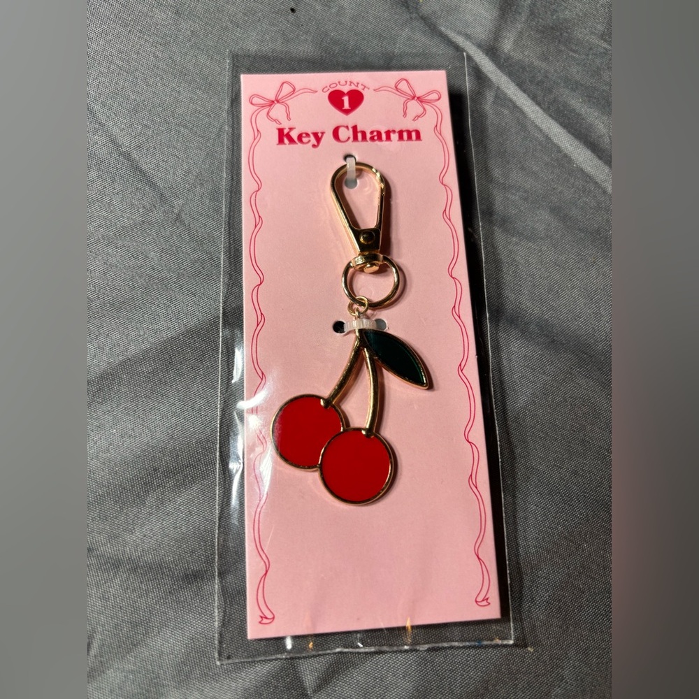 New Gold Cherry Key Charm - Red Cherry Keychain